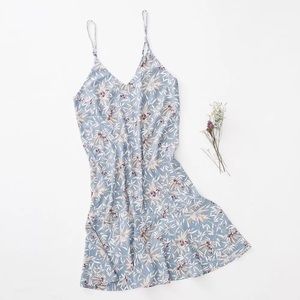 Blue floral pattern mid length dress